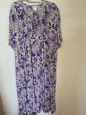 Ulla Popken Maxi Tropical Floral Lightweight Dress 20/22 Mumu Style Purple Flowy